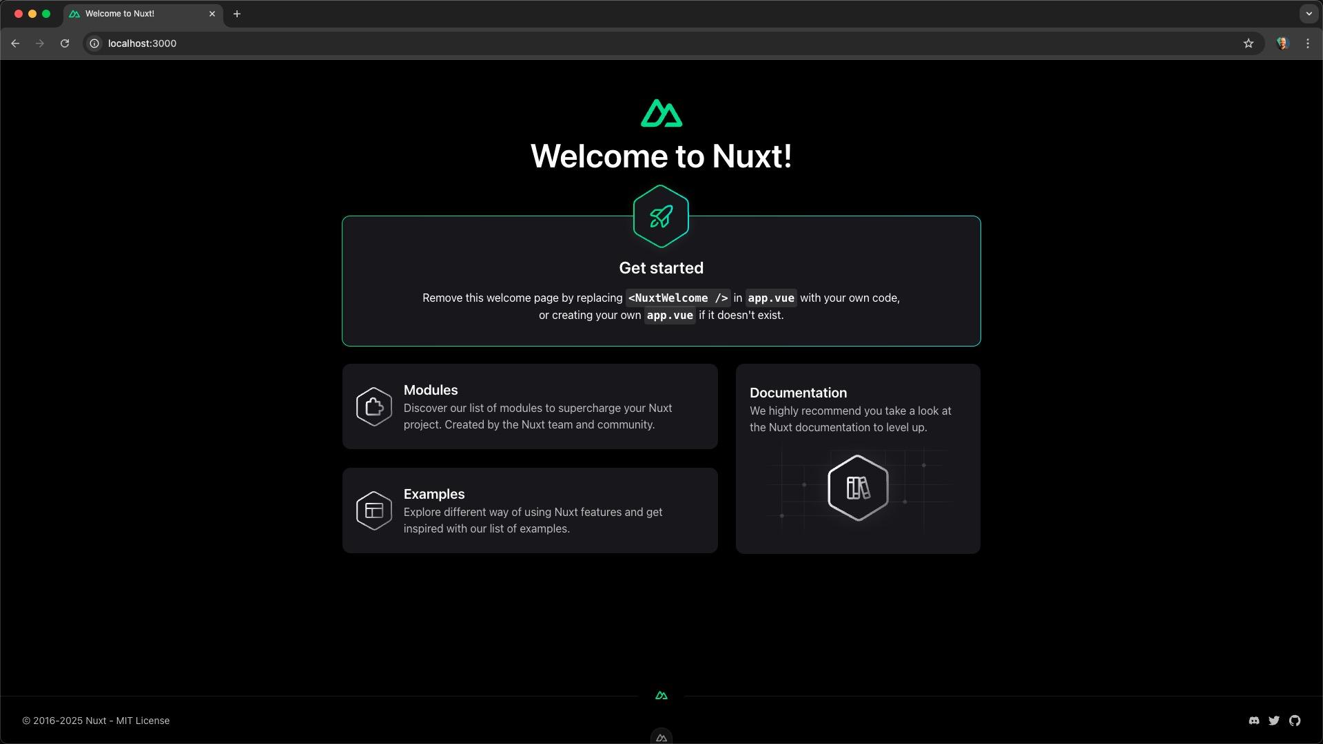 nuxt welcome screen