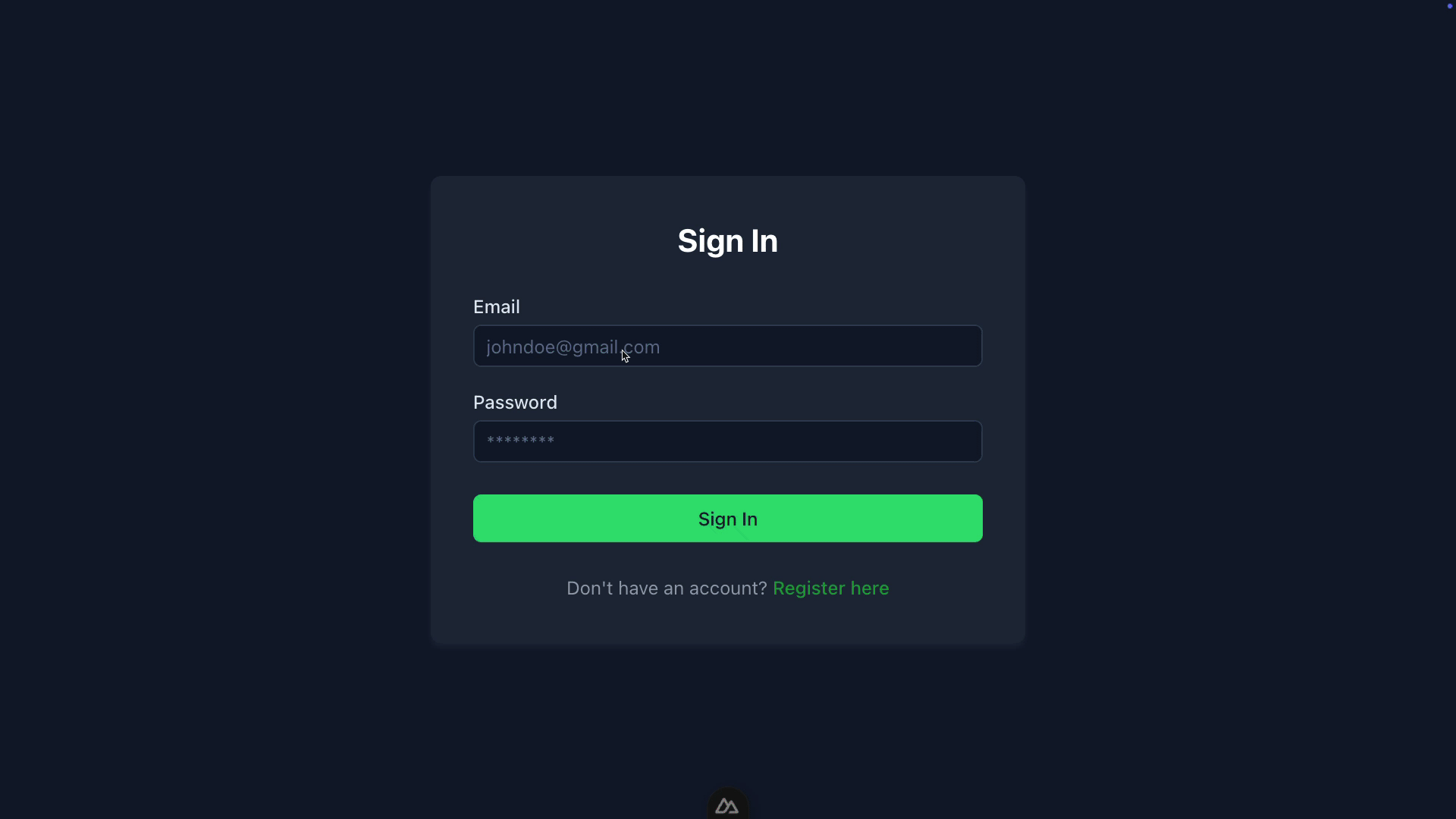 screenshot of login page with validation