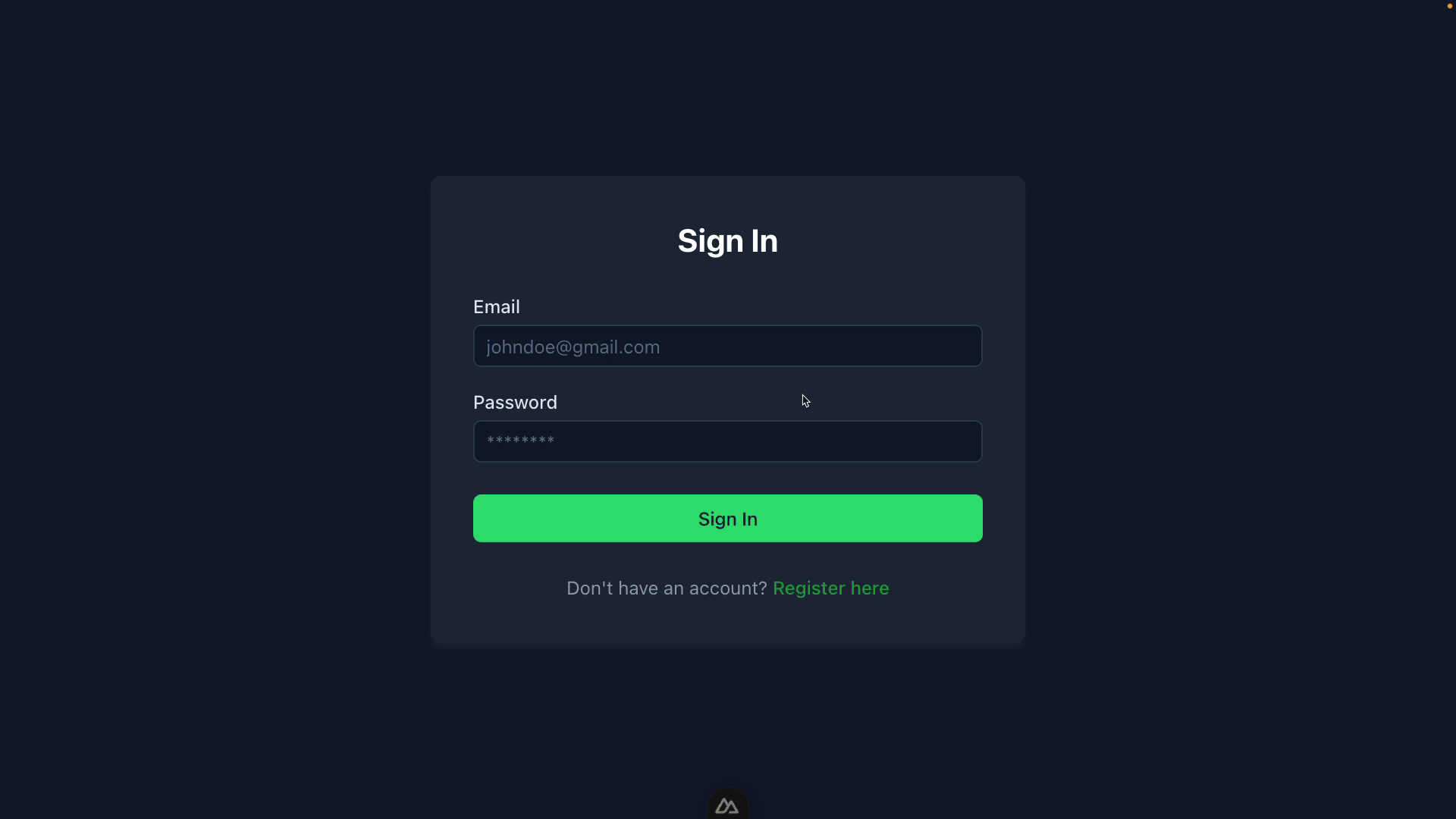 screenshot of functional login form with validation and error handling